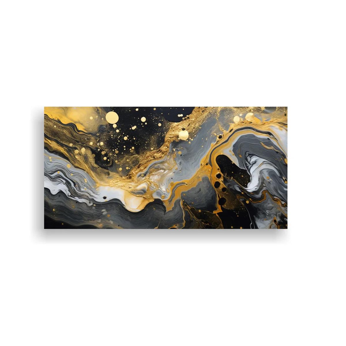 Cuadro abstracción fluida con vetas marmoladas y dorado