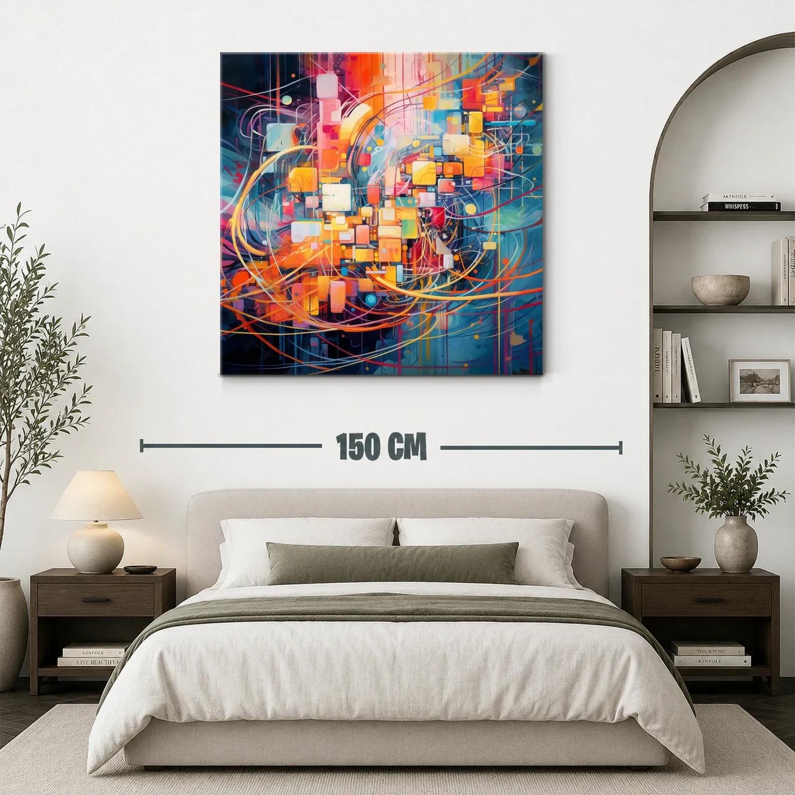 Cuadro abstracto geométrico con vibrantes tonos cálidos y fríos — miniatura 3