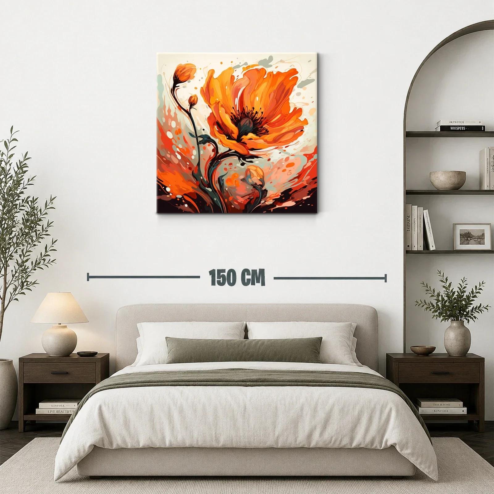 Cuadro floral vibrante en tonos naranjas y negros — miniatura 3