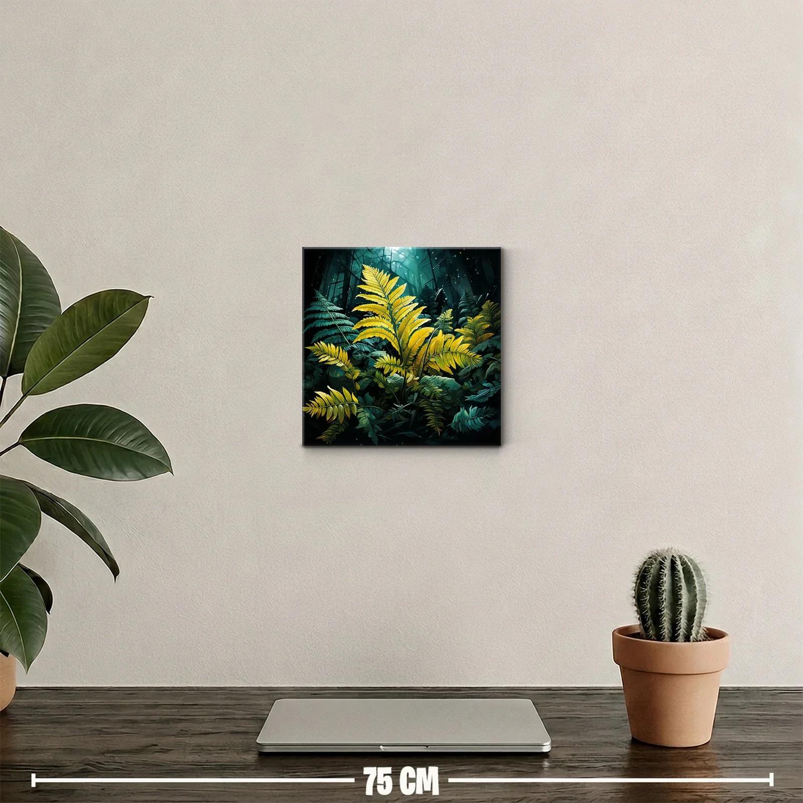 Hojas amarillas destacadas en selva oscura y luminosa — miniatura 2