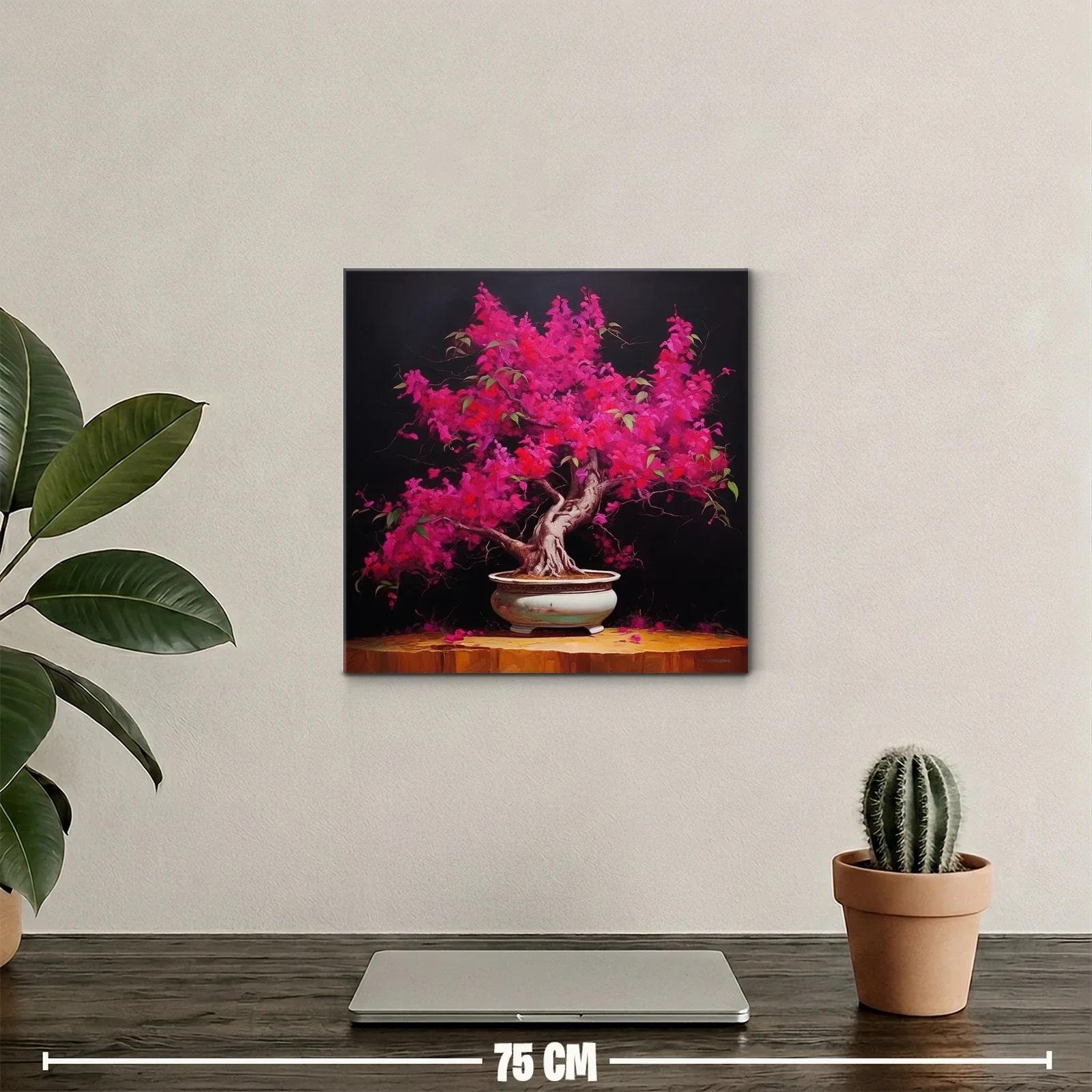 Árbol Bonsái en Floración Fucsia en Ambiente Oscuro — miniatura 2
