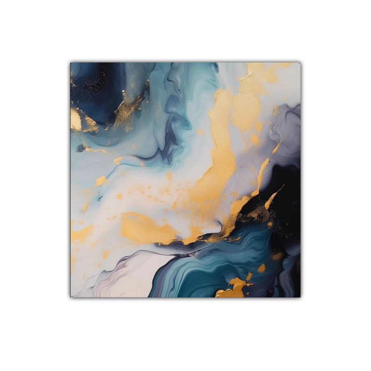 Cuadro abstracto con tonos dorados y azules para decoración