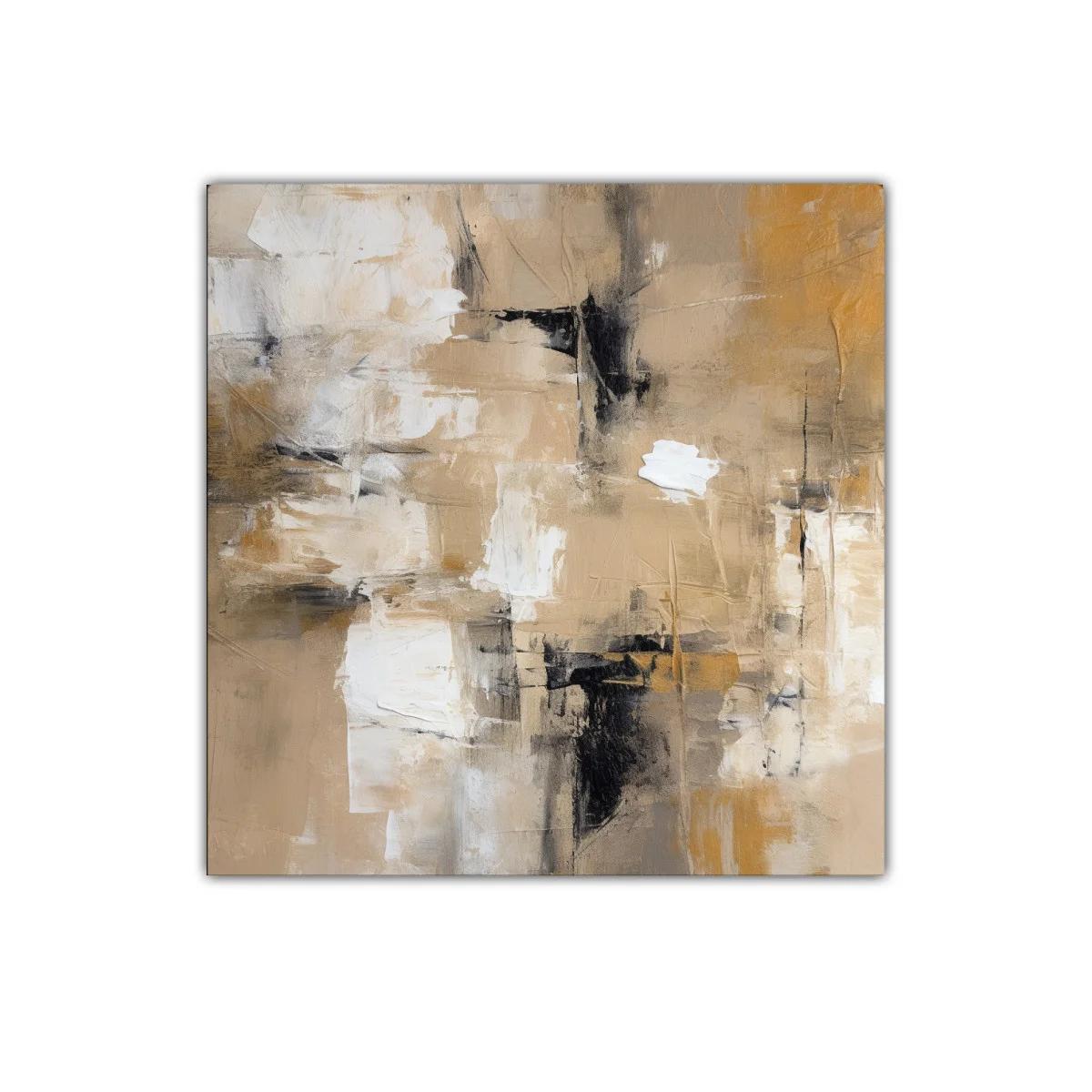 Cuadro abstracto en tonos beige y ocres con contraste negro — imagen principal