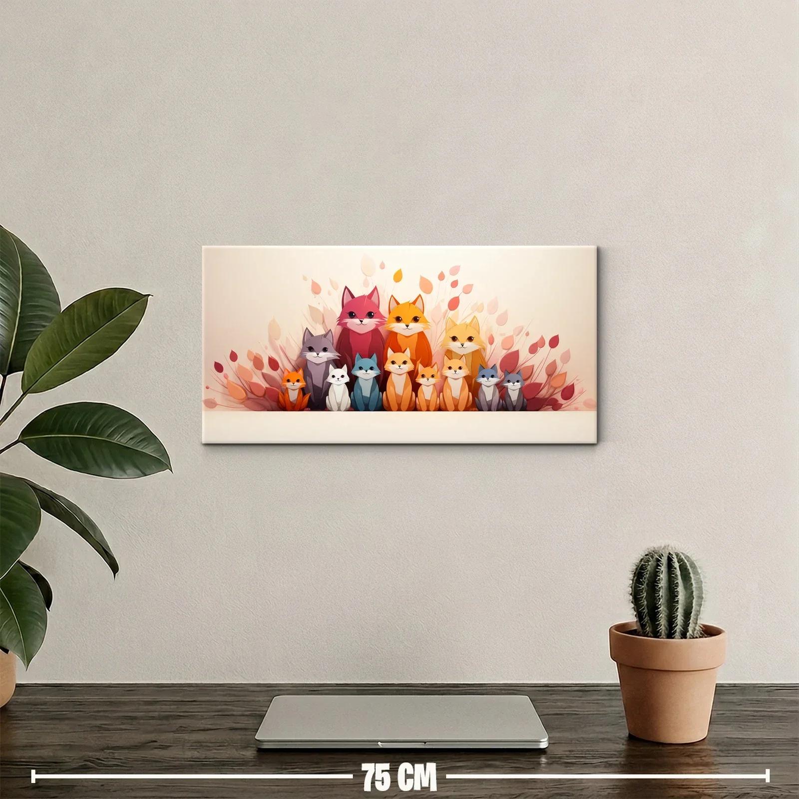Cuadro grupo de gatos con hojas envolventes — miniatura 2