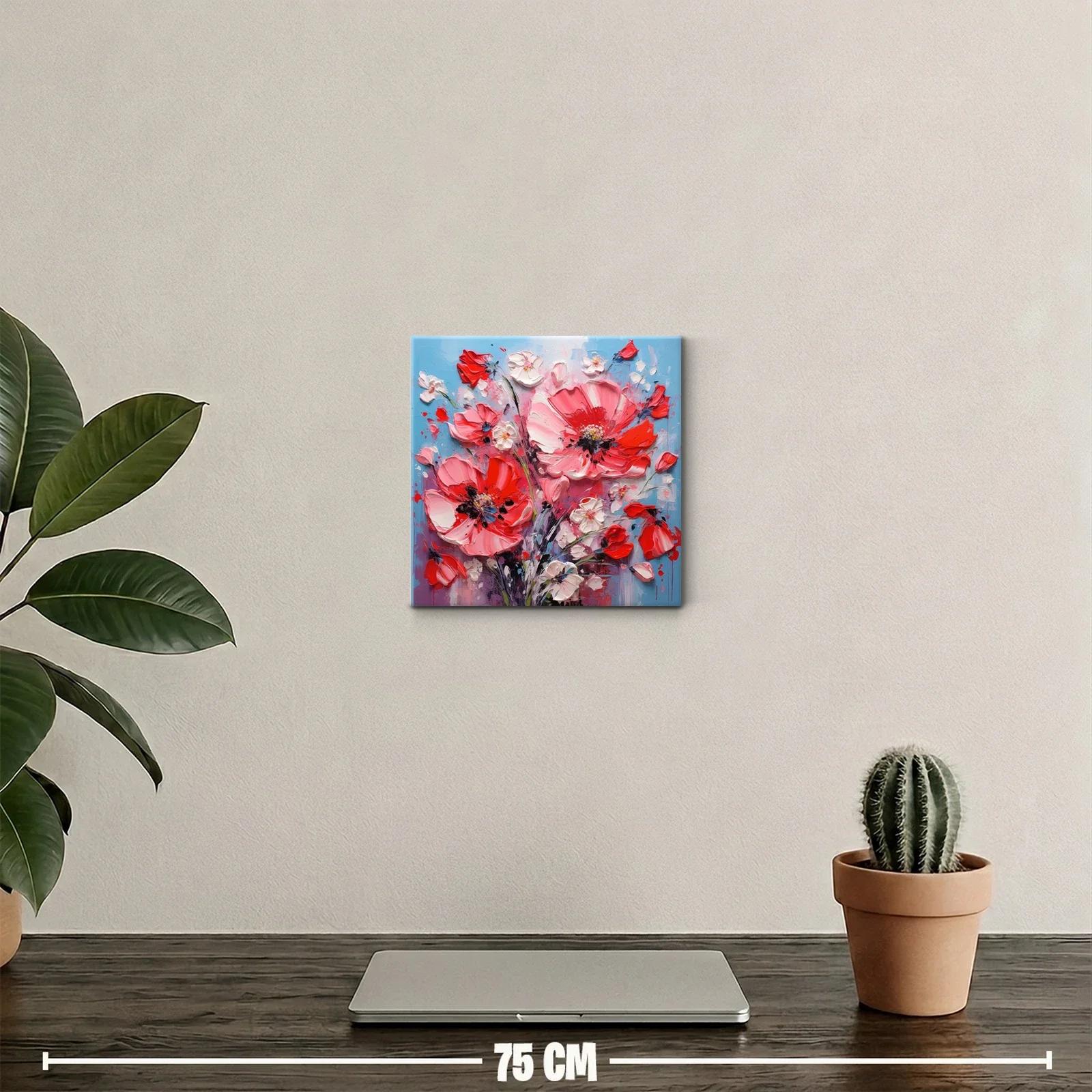 Cuadro con intenso ramo floral en vibrantes tonos rojos y rosas — miniatura 2