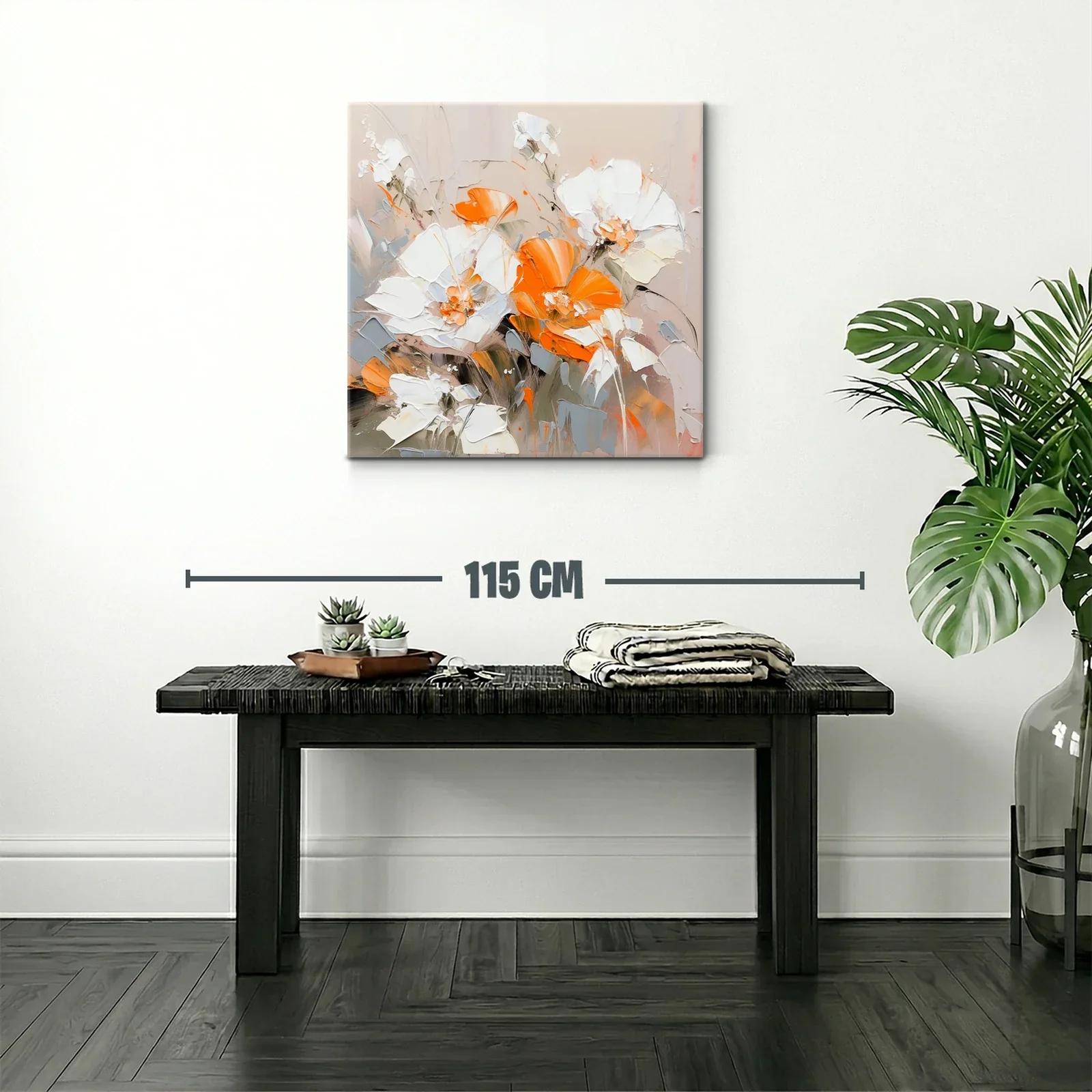Cuadro floral con tonos cálidos y neutros para sala — miniatura 2