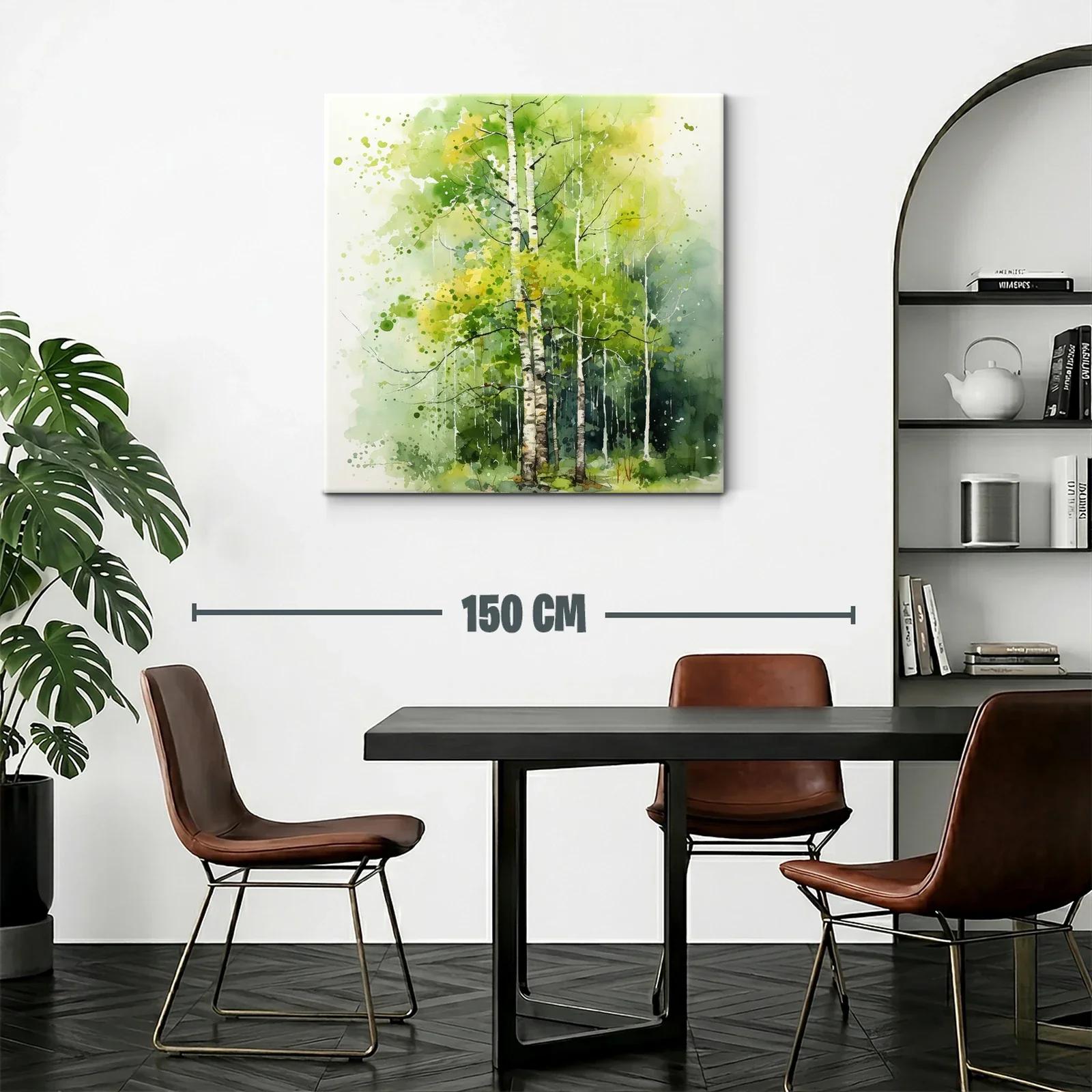 Bosque de abedules en verdes y amarillos vibrantes — miniatura 2