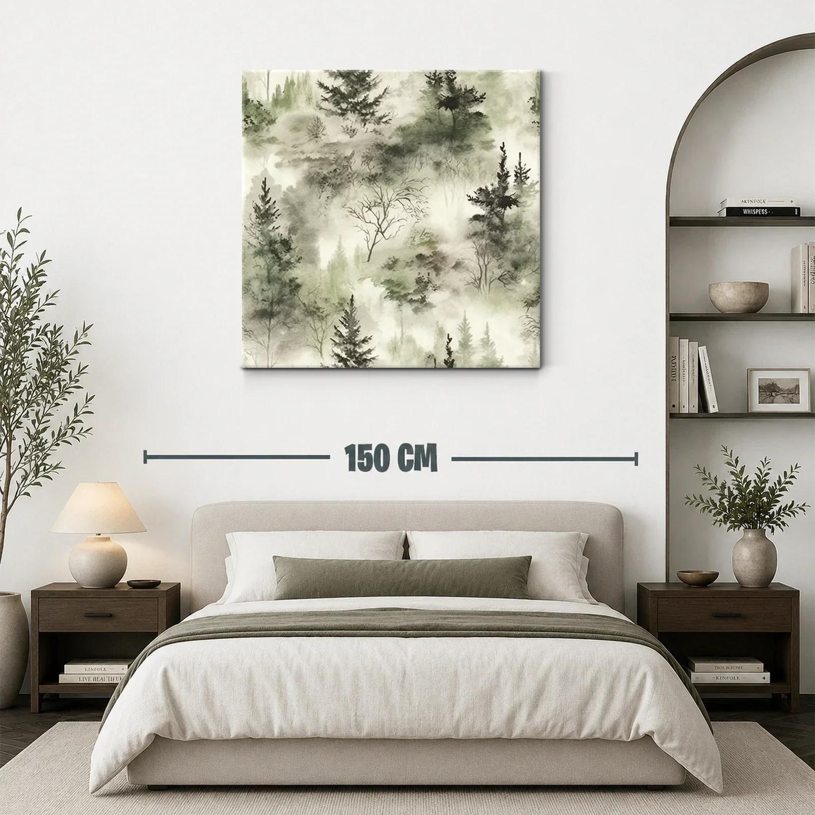 Cuadro de bosque brumoso con tonos verdes suaves — miniatura 3