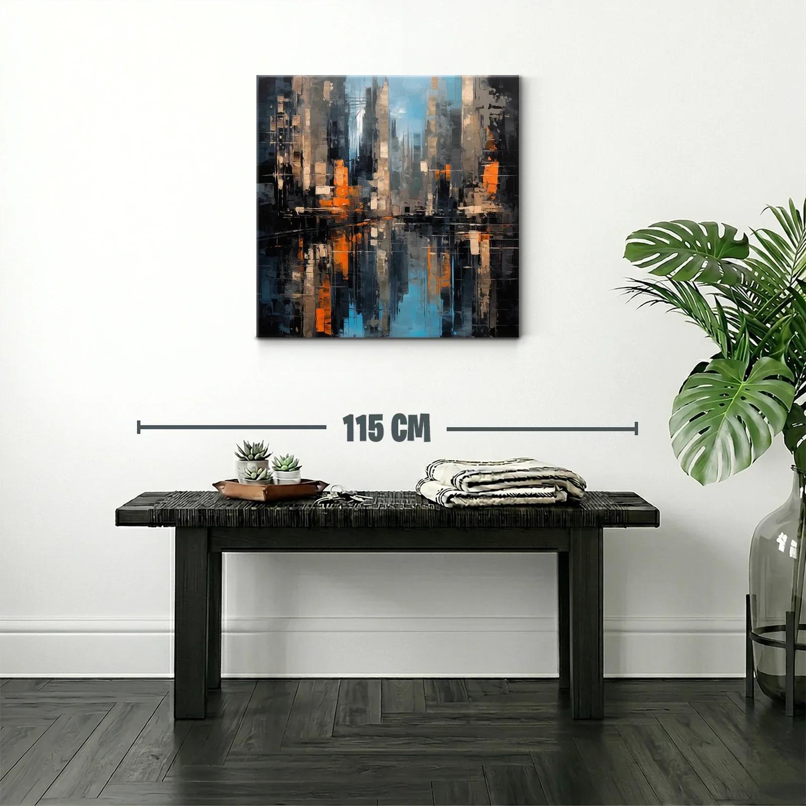 Cuadro abstracto de ciudad con reflejos vibrantes — miniatura 2