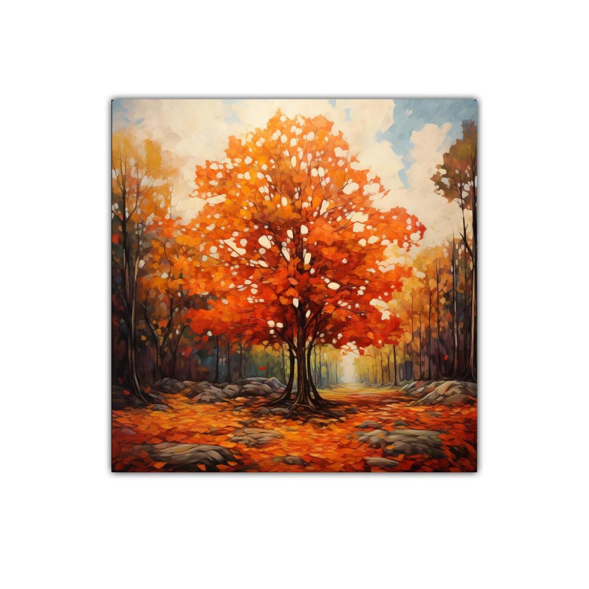 Bosque otoñal con árbol de follaje naranja vivo — imagen principal