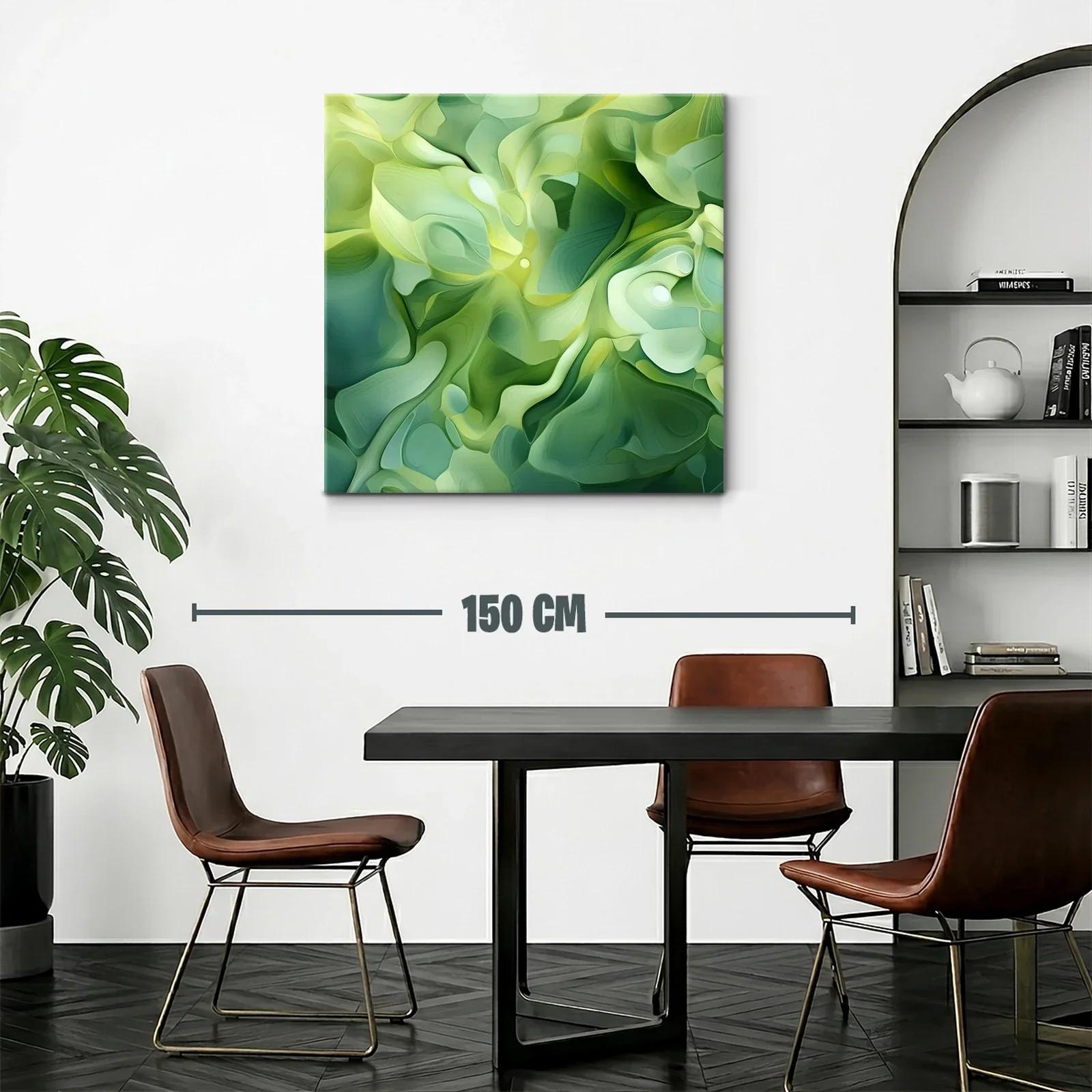 Cuadro abstracto en tonos verdes con formas fluidas — miniatura 2