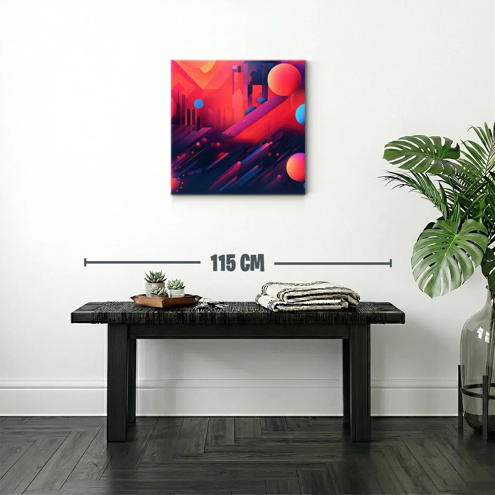 Cuadro artístico abstracto urbano en tonos cálidos y contrastes vibrantes — miniatura 2