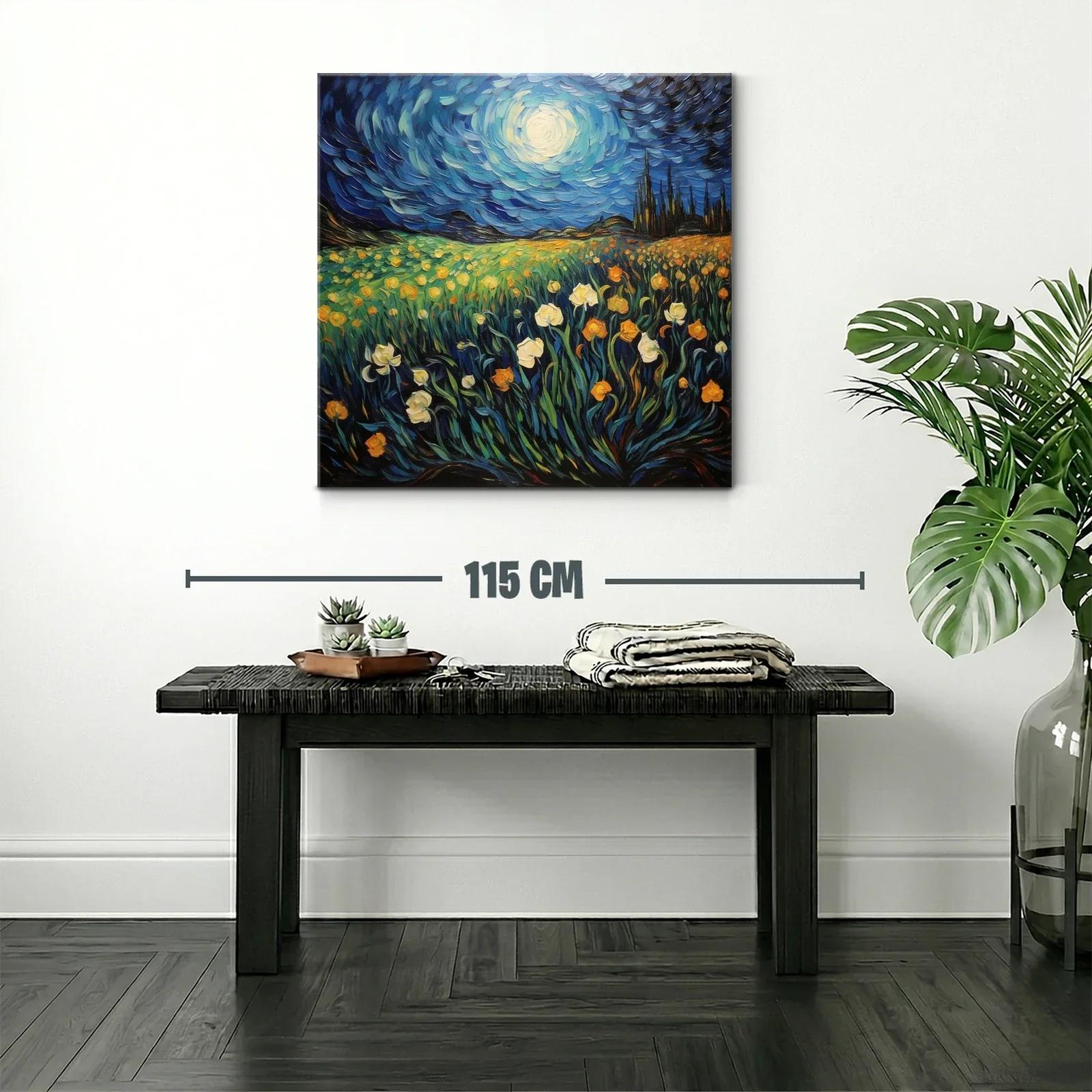 Campo de flores bajo cielo nocturno brillante — miniatura 2