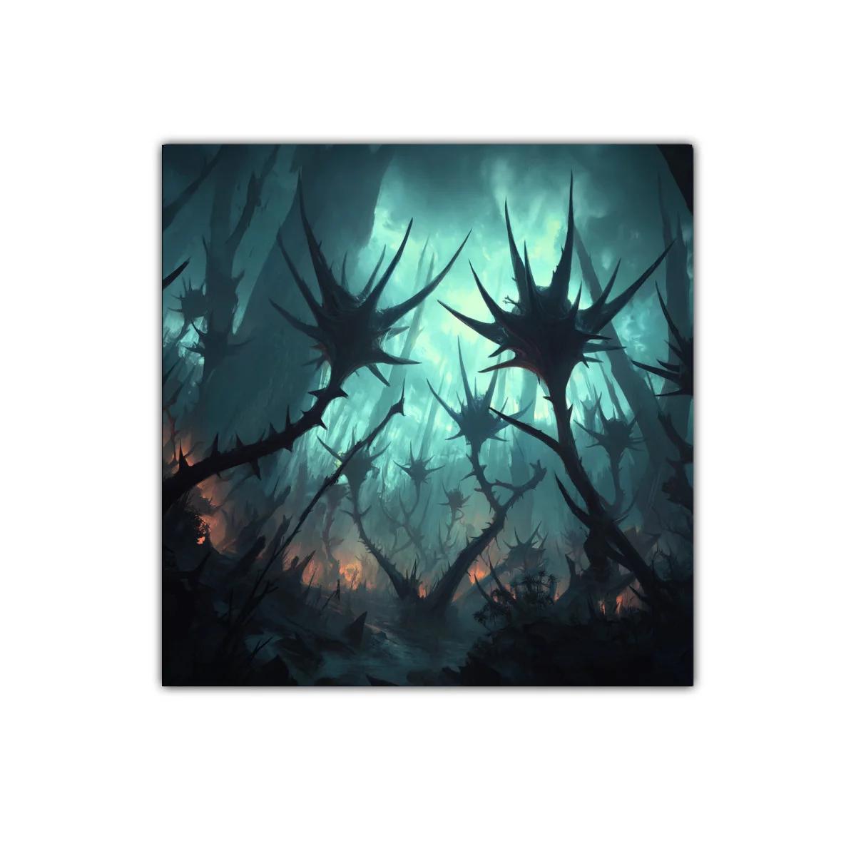 Paisaje oscuro con formas espinosas y luz tenebrosa — imagen principal