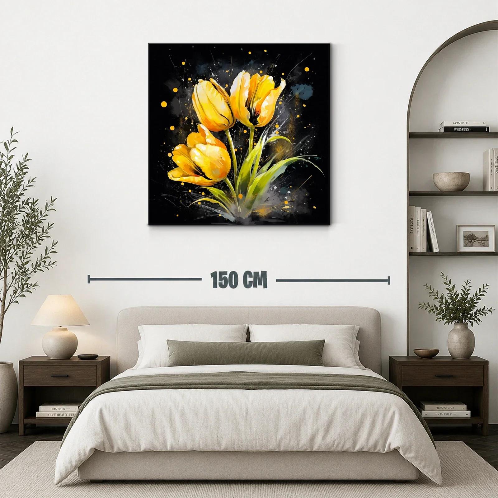 Cuadro con flores amarillas vibrantes sobre fondo oscuro — miniatura 3