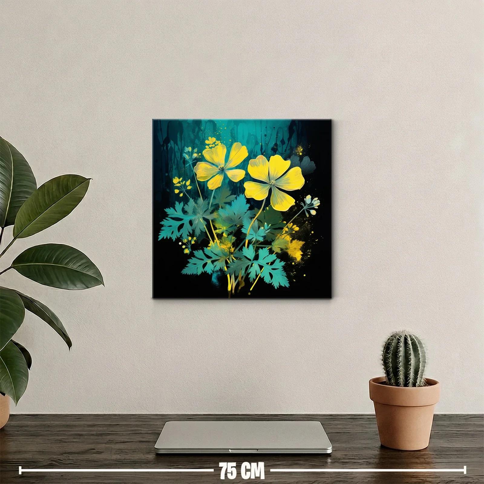 Flores Amarillas sobre Fondo Oscuro con Detalles Artísticos — miniatura 2