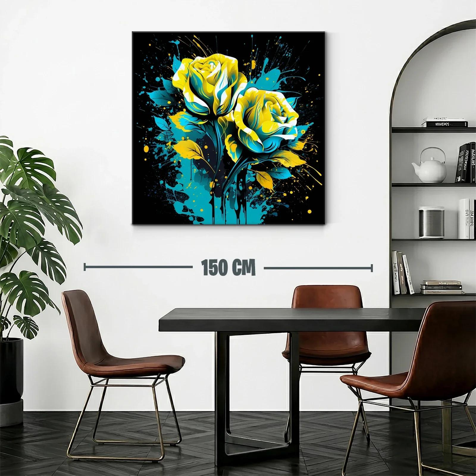 Rosas vibrantes en azul y amarillo sobre fondo oscuro — miniatura 2
