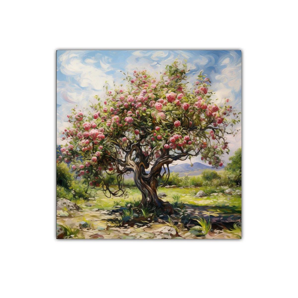 Árbol florido con manzanas en paisaje natural — miniatura 1