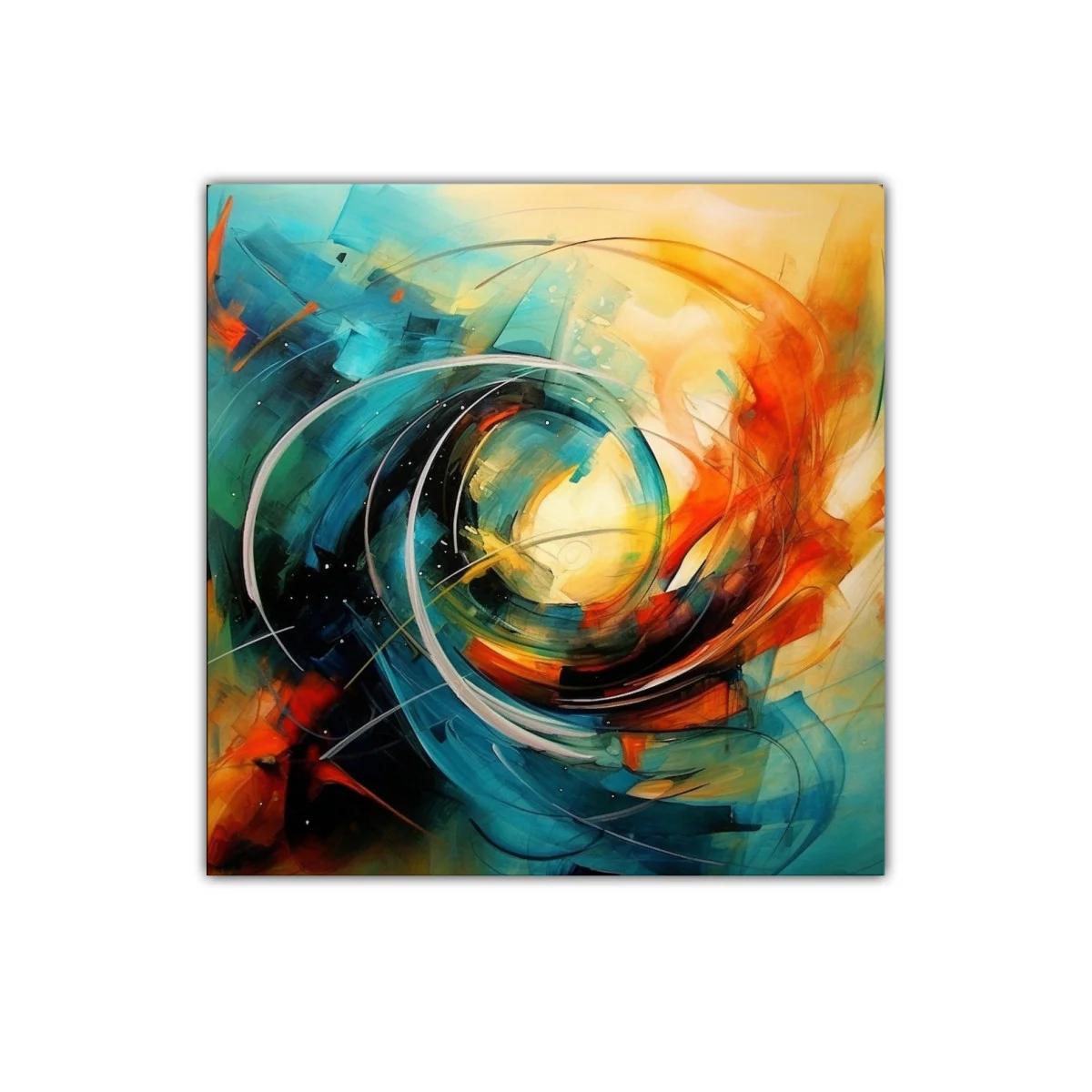 Cuadro abstracto con energía vibrante y dinámica en azul y naranja