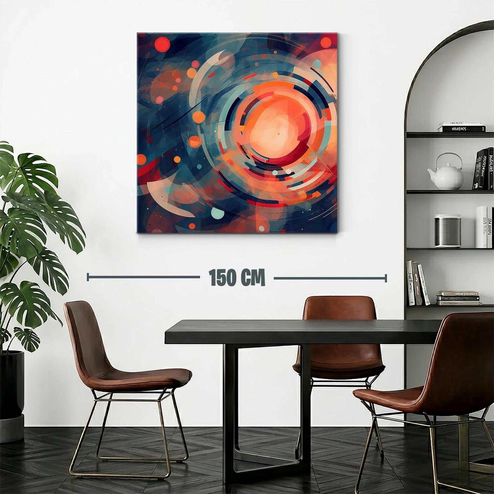 Cuadro abstracto con formas circulares y tonos cálidos y fríos — miniatura 2