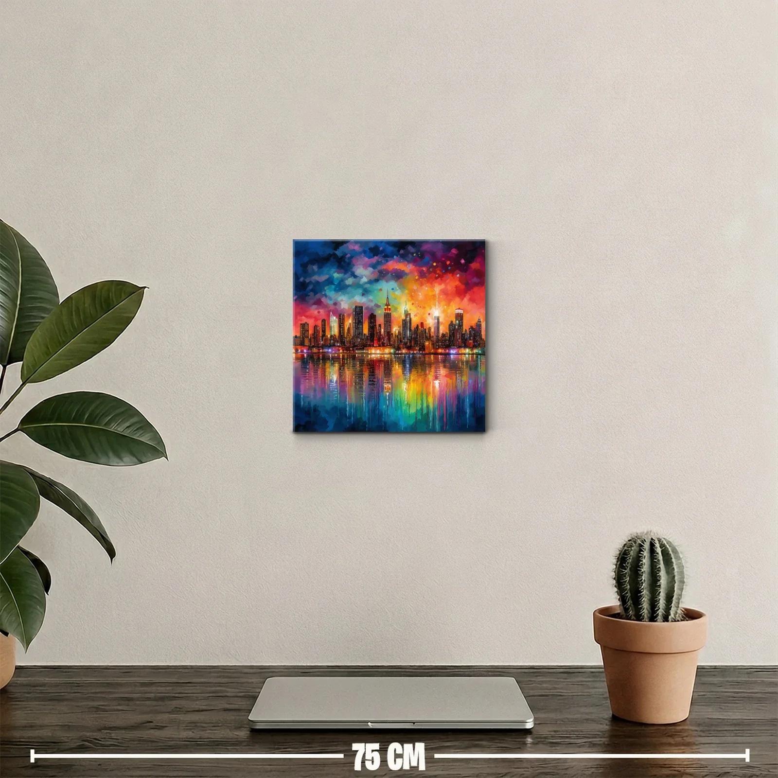 Atardecer vibrante reflejado sobre la ciudad iluminada — miniatura 2