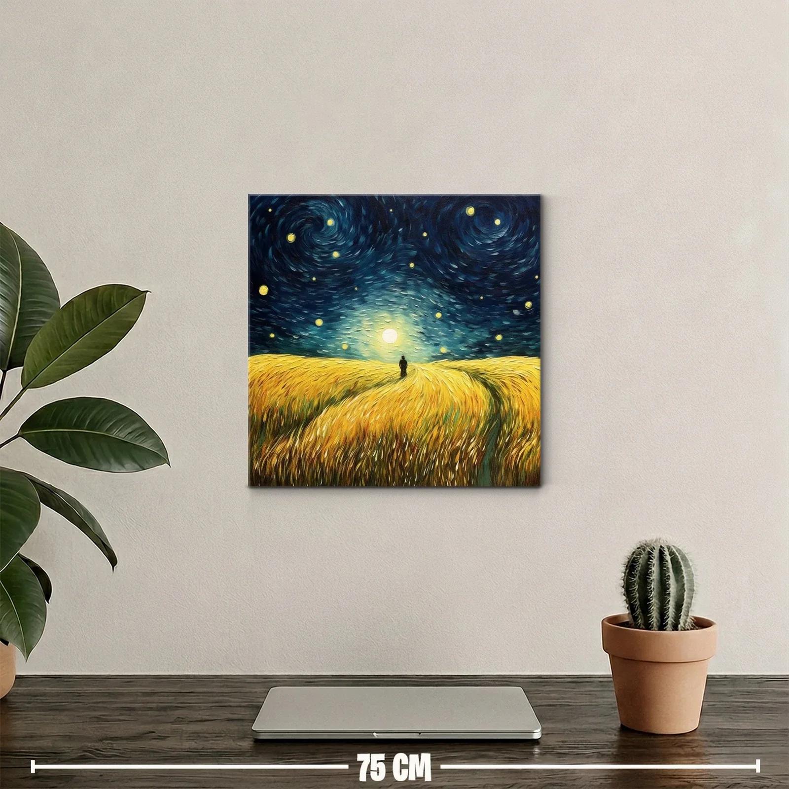 Paisaje nocturno con trigo bajo cielo estrellado — miniatura 2