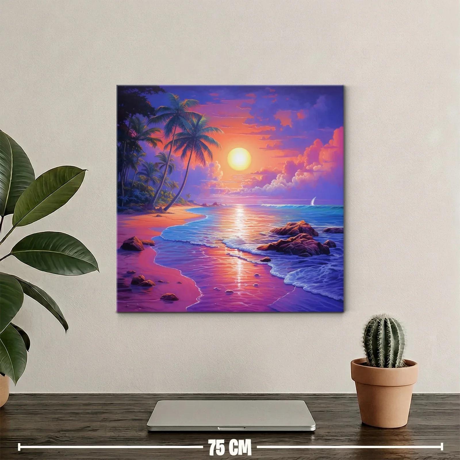 Tranquilo atardecer tropical con palmeras y mar calmado — miniatura 2