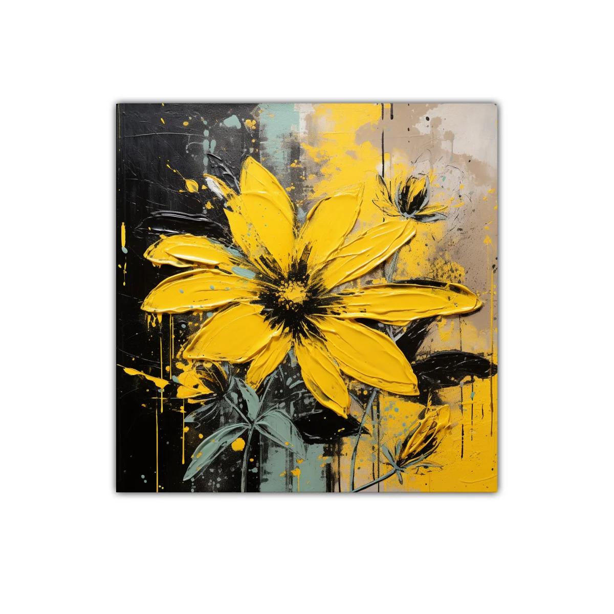 Cuadro floral amarillos vibrantes con fondo abstracto oscuro — imagen principal