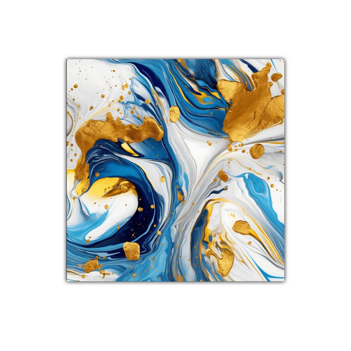 Cuadro abstracto con tonos azules y detalles dorados vibrantes — miniatura 1