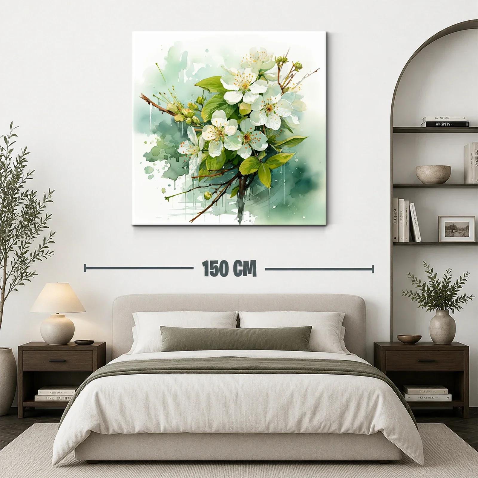 Cuadro con flores blancas y hojas verdes en composición delicada — miniatura 3
