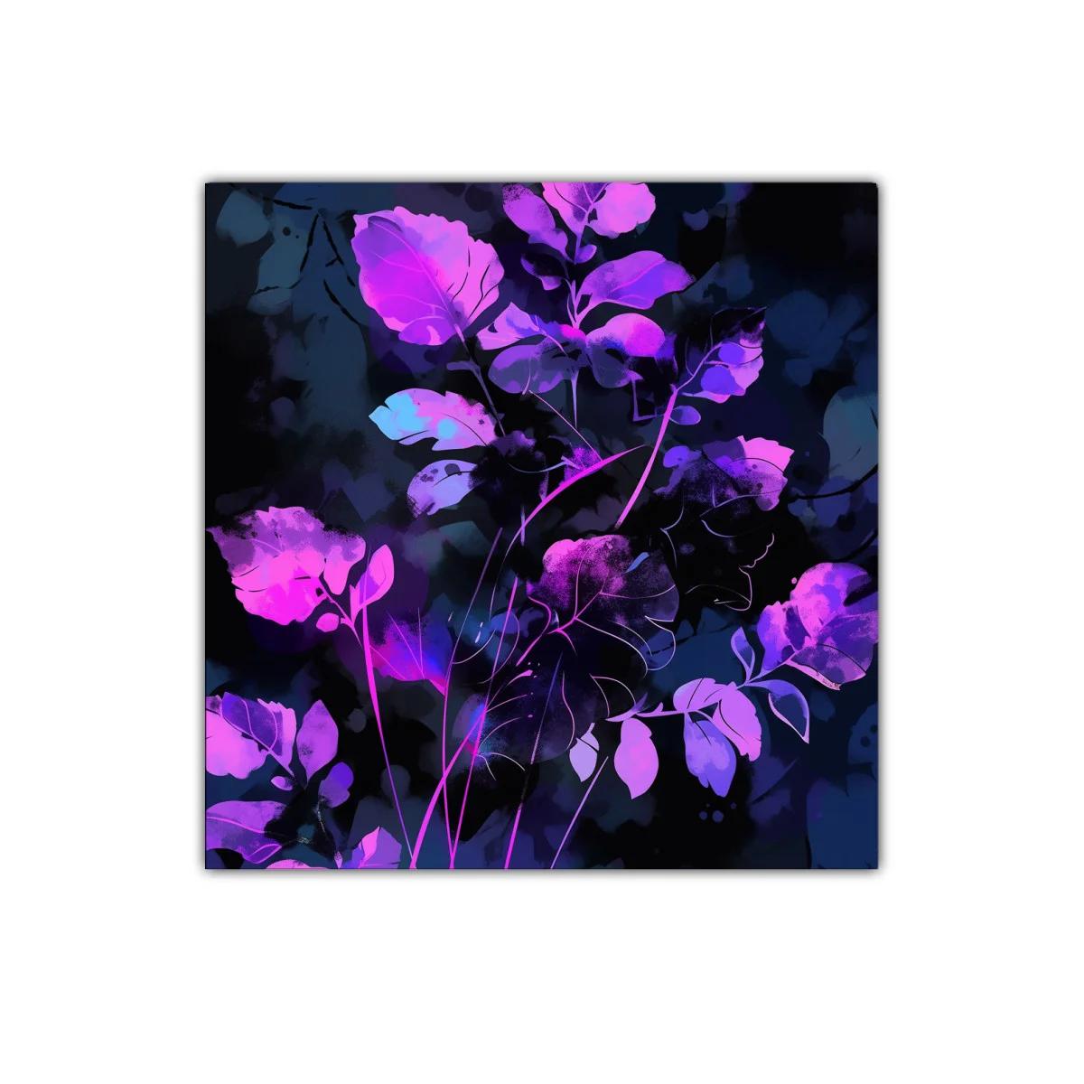 Cuadro decorativo con hojas en tonos violetas y azules oscuros — imagen principal