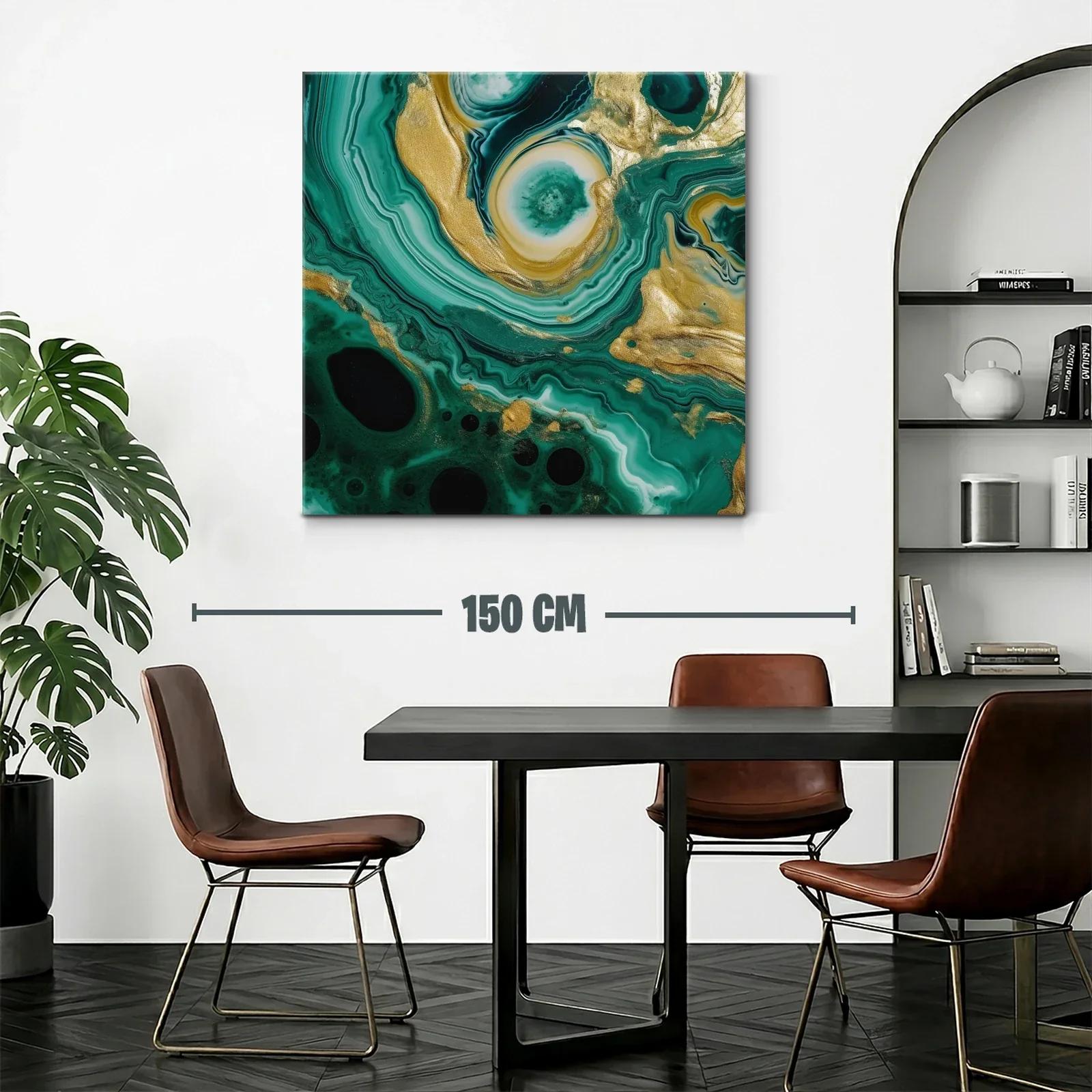 Cuadro abstracto con tonos verdes y dorados vibrantes — miniatura 2