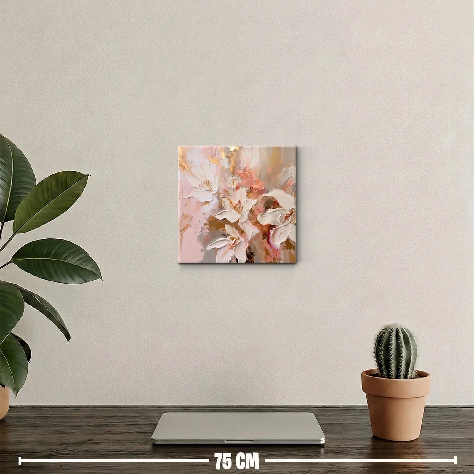 Cuadro decorativo con flores blancas en tonos cálidos — miniatura 2