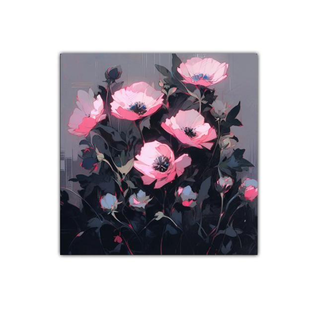 Cuadro floral con tonos rosas y fondo gris oscuro elegante