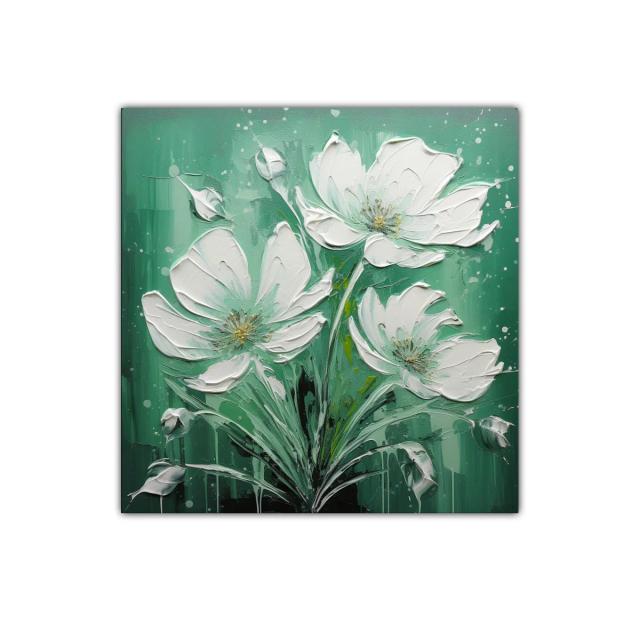 Cuadro con delicadas flores blancas en fondo verde