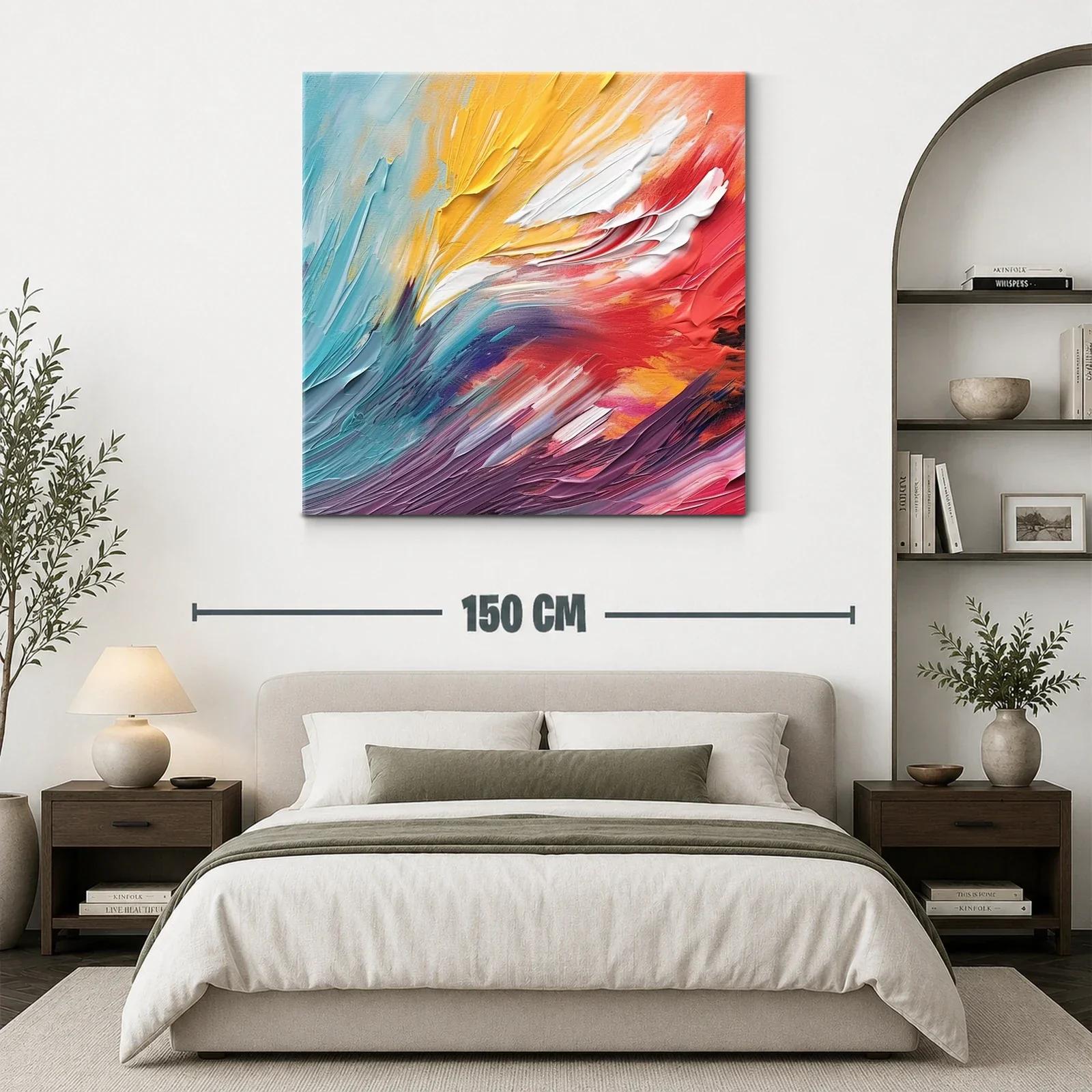 Cuadro abstracto vibrante con tonos cálidos y fríos — miniatura 3