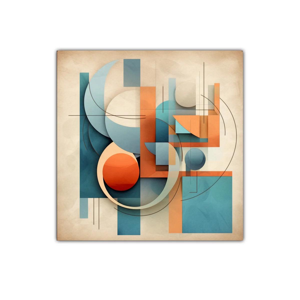 Composición abstracta con formas geométricas en tonos cálidos y fríos
