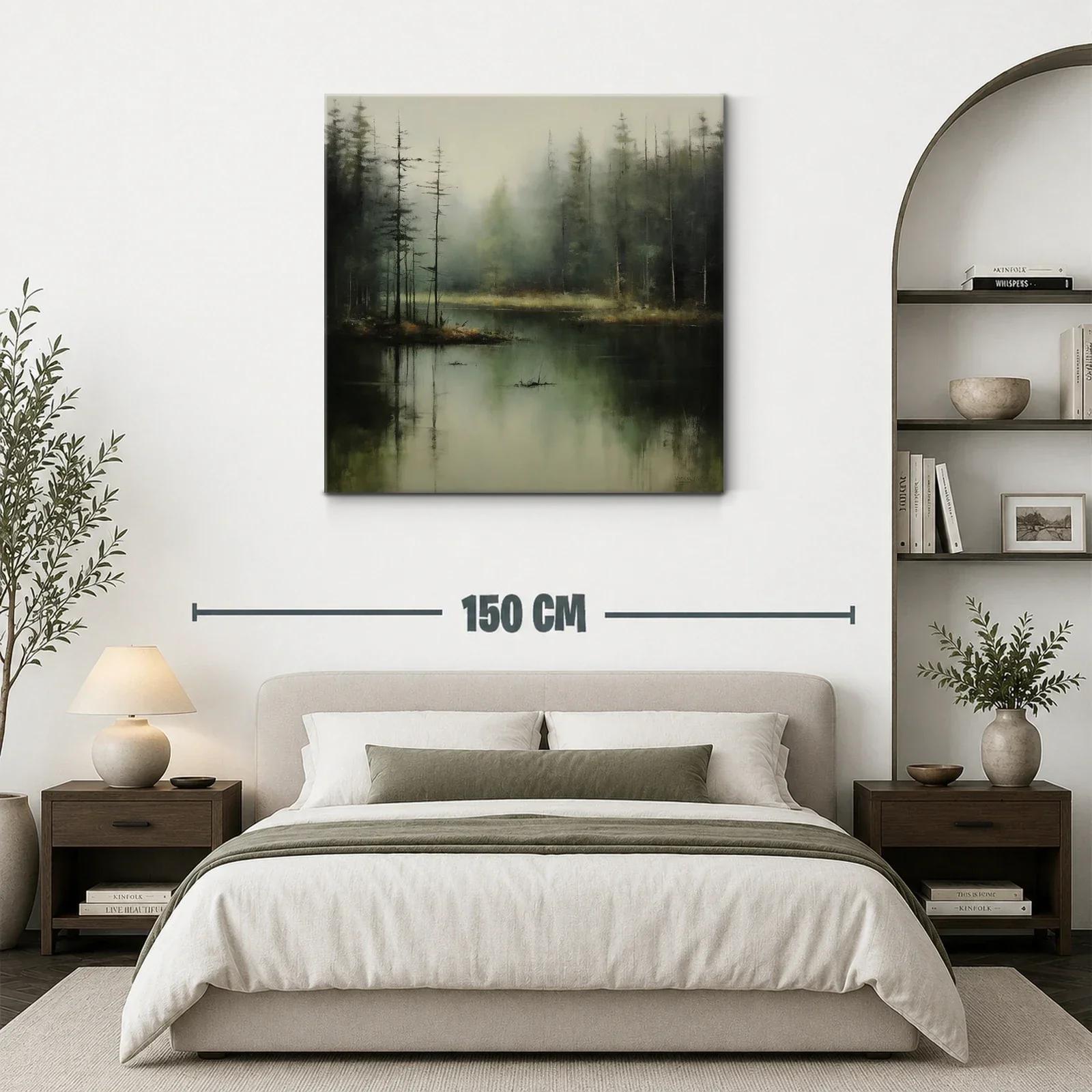 Paisaje brumoso de bosque junto al lago en tonos suaves — miniatura 3