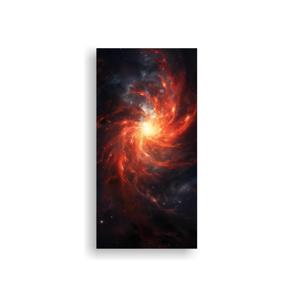 Cuadro galaxia espiral con brazos rojizos y anaranjados