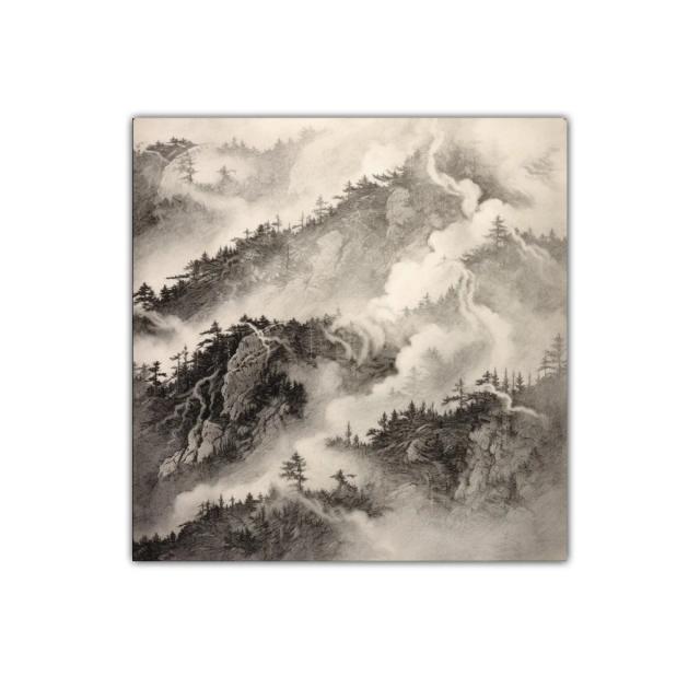 Paisaje de Montañas Nebulosas en Tonos Monocromáticos