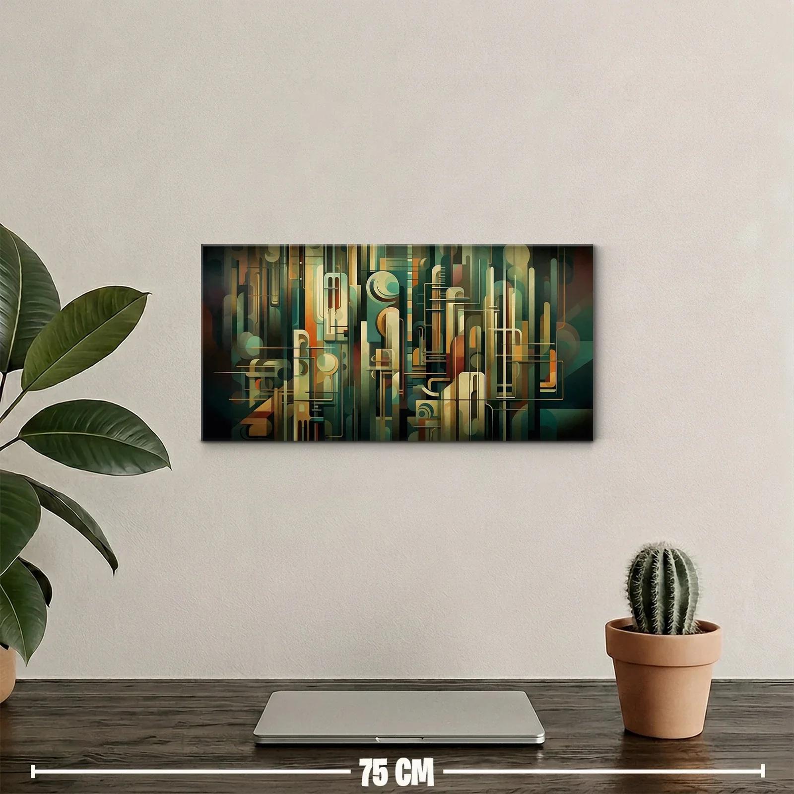 Cuadro composición geométrica abstracta con ritmo de líneas — miniatura 2