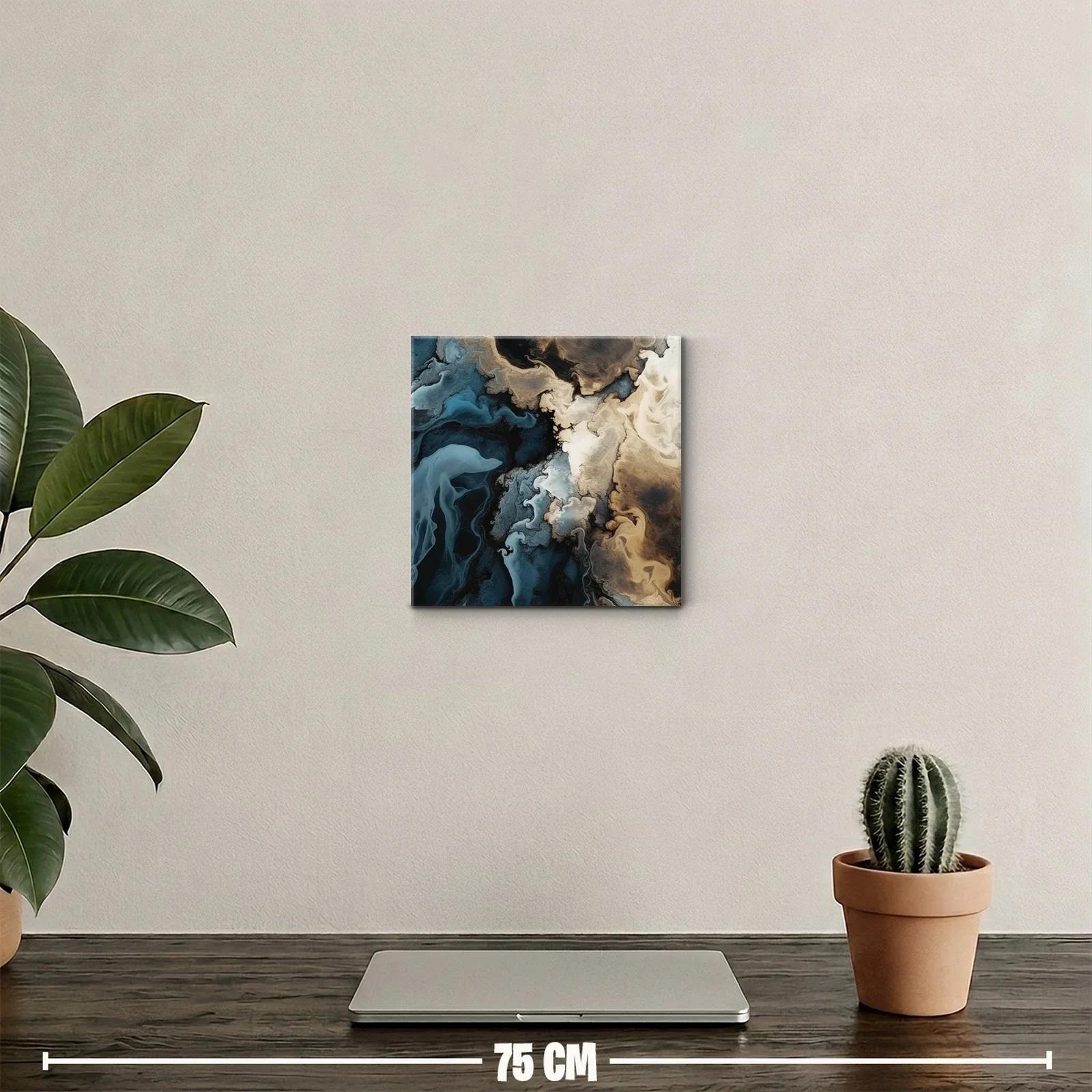 Cuadro abstracto con tonos tierra y azul profundo — miniatura 2