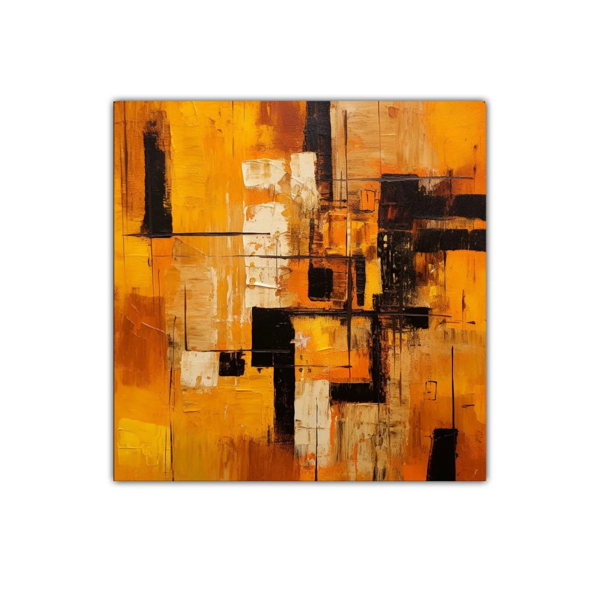 Cuadro abstracto en tonos cálidos y contrastes intensos