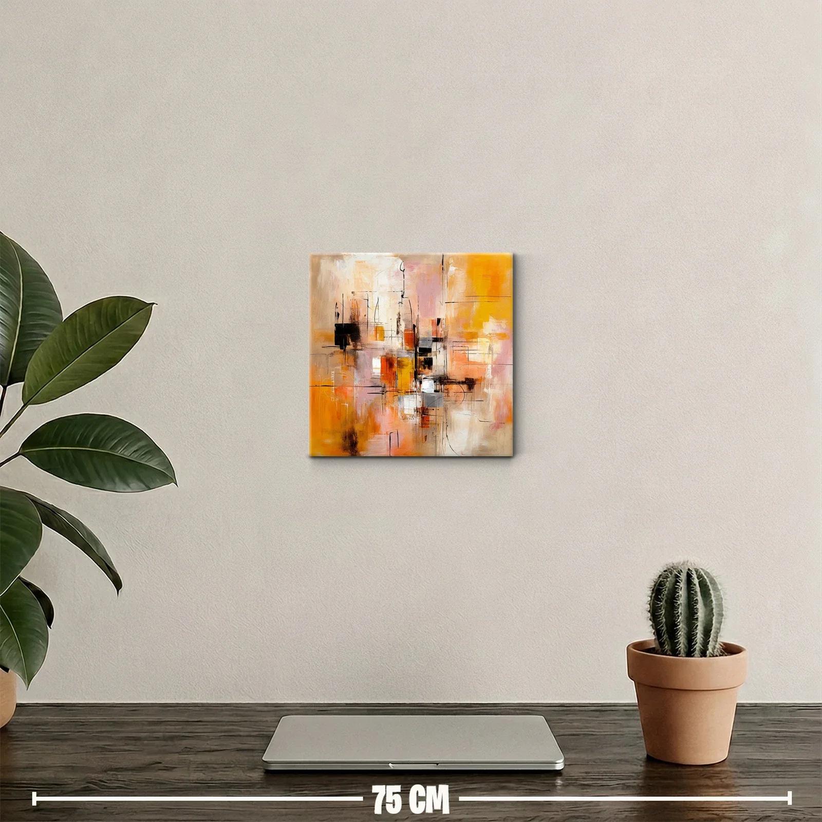 Cuadro abstracto con tonalidades cálidas y diseño geométrico — miniatura 2