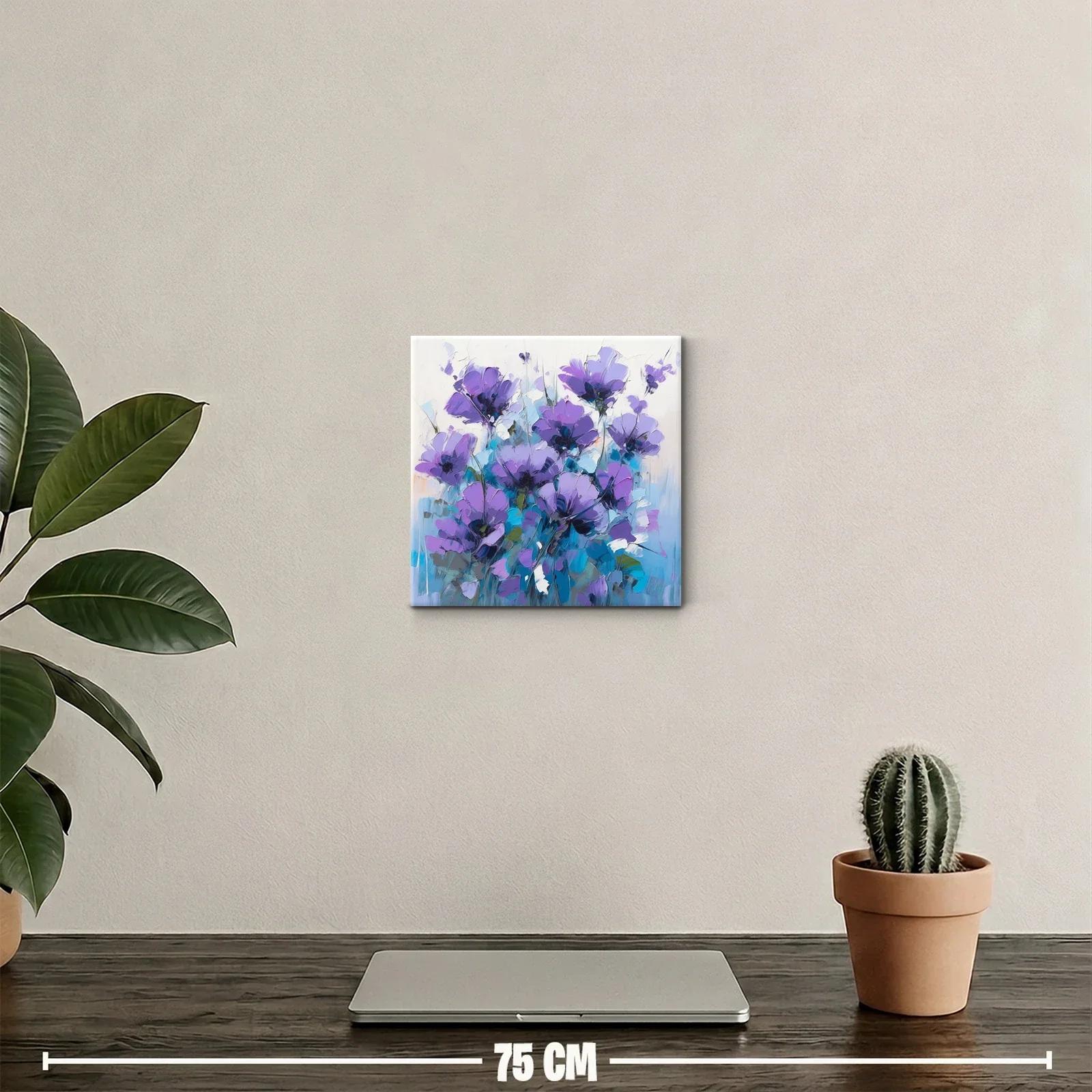 Cuadro decorativo con flores moradas en tonos azul y blanco — miniatura 2