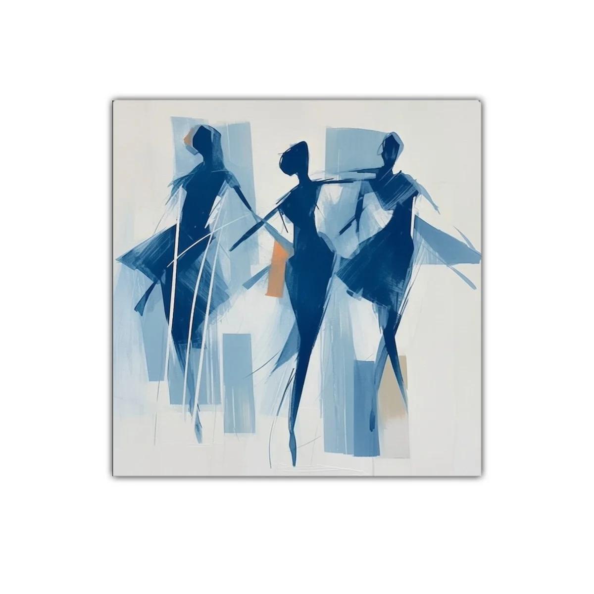 Danza abstracta en tonos azules y toques cálidos