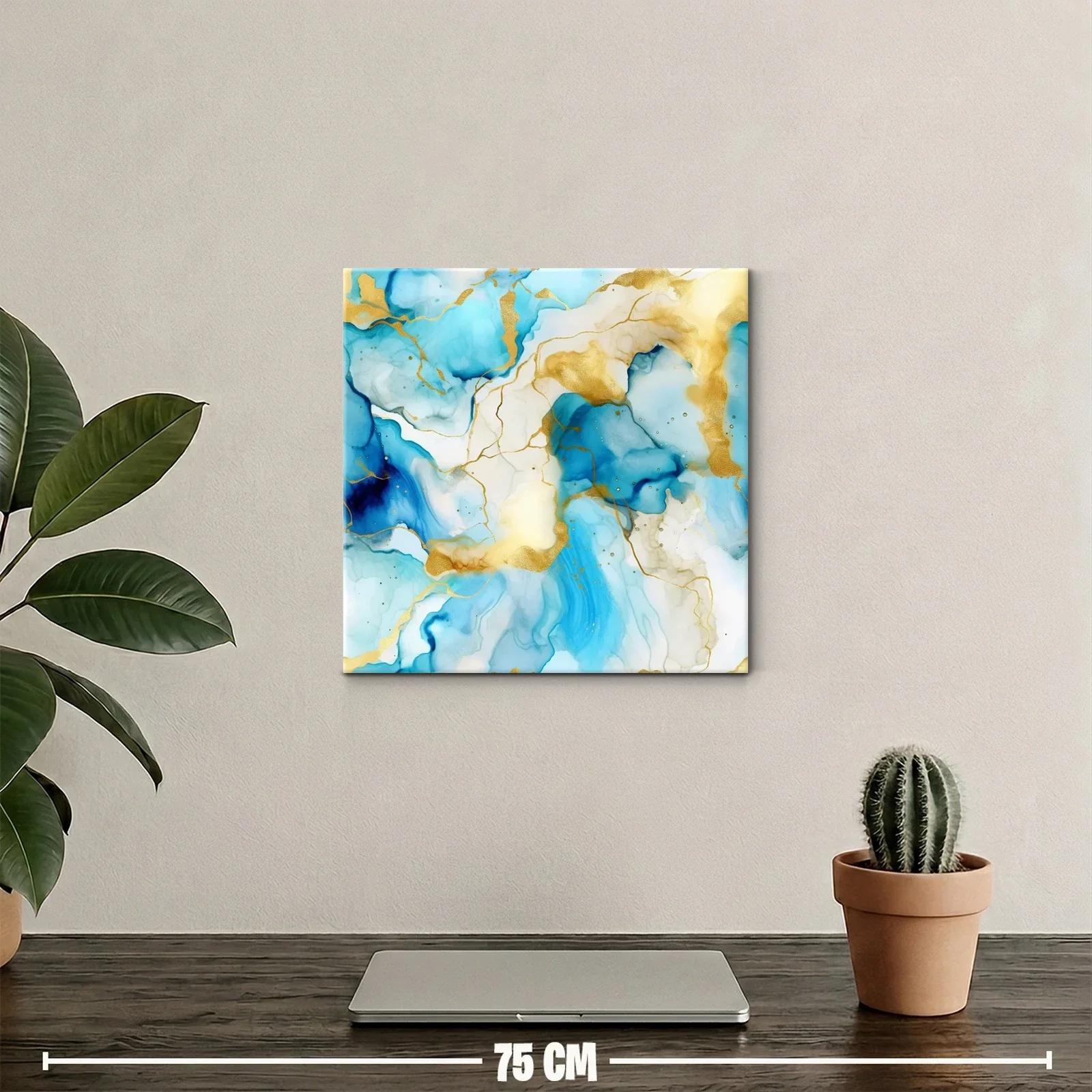 Cuadro abstracto azul y dorado con diseño fluido elegante — miniatura 2