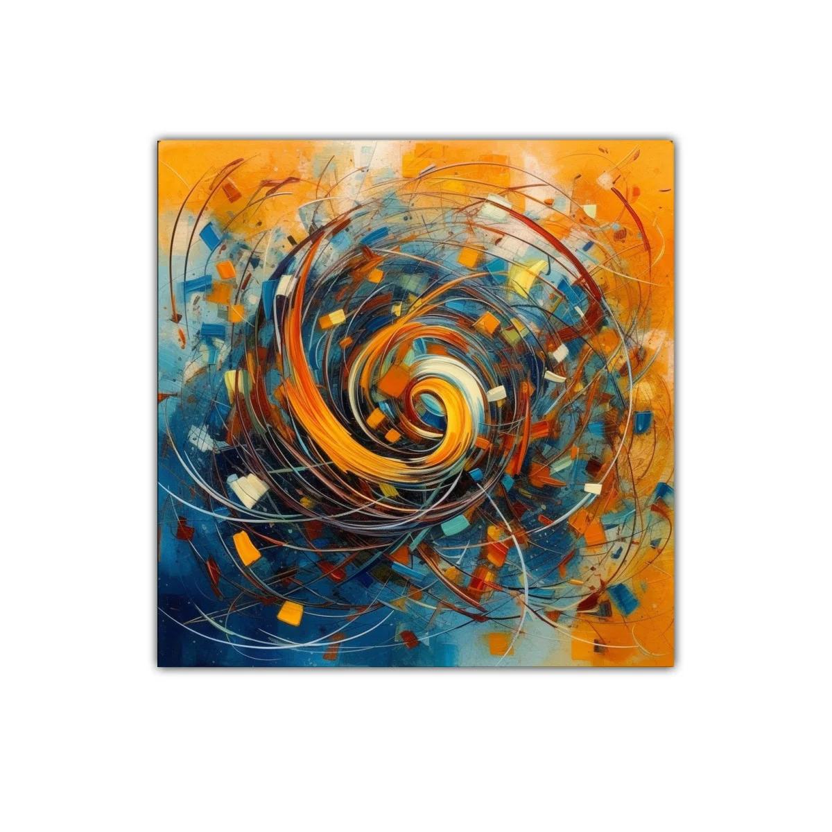 Composición dinámica con espiral de tonos cálidos y fríos