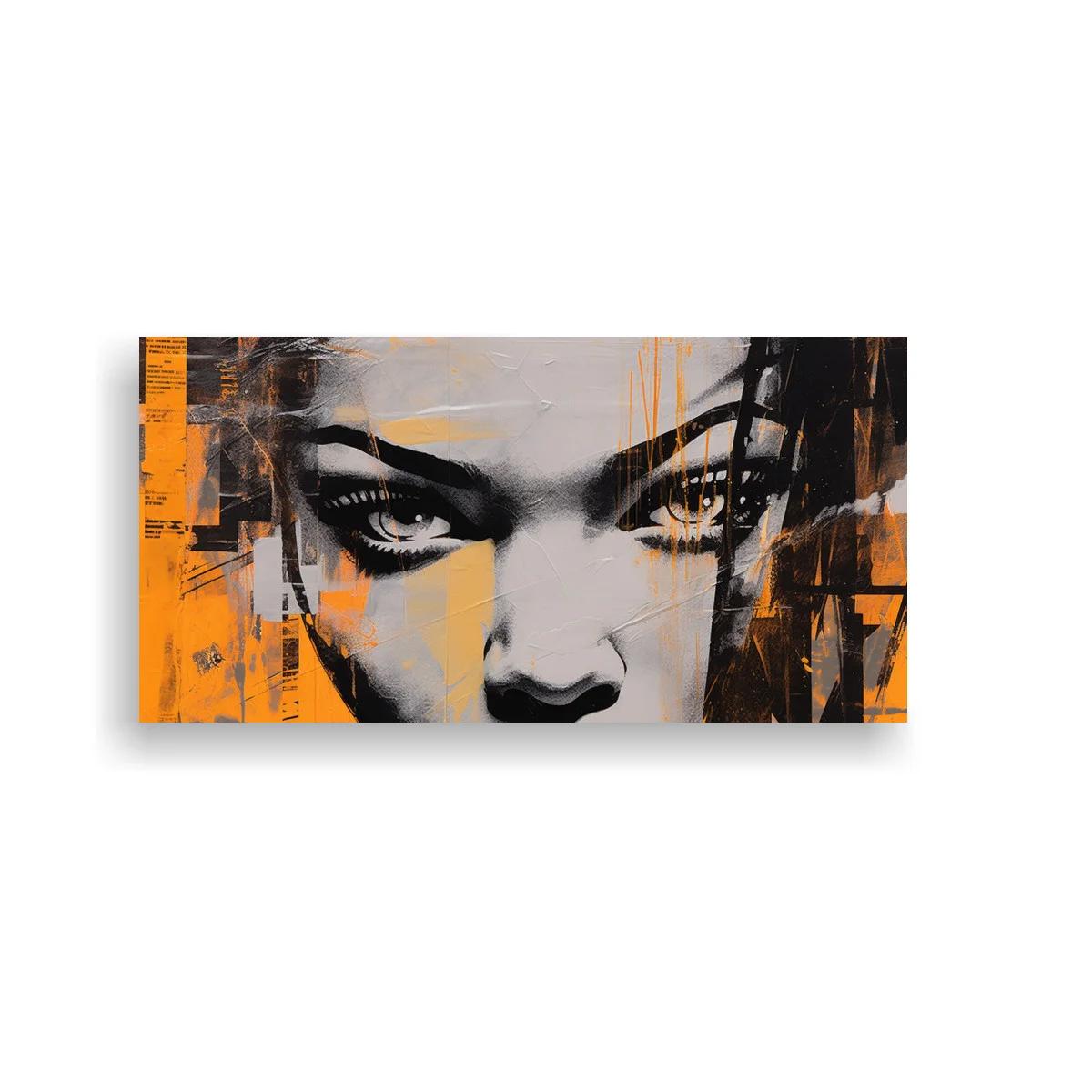 Cuadro rostro de mujer con mirada intensa y trazos grunge