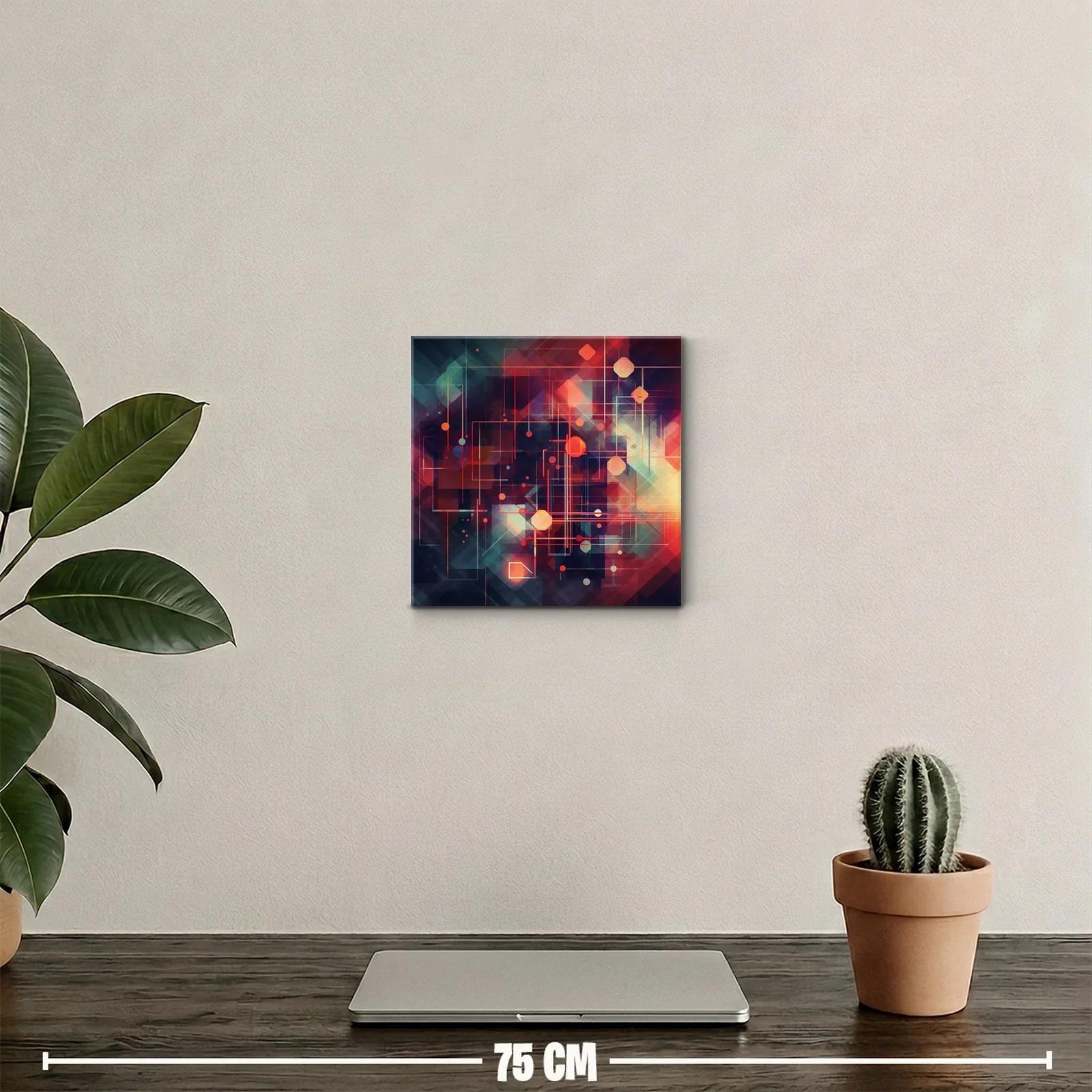 Cuadro abstracto con formas geométricas y luces vibrantes — miniatura 2